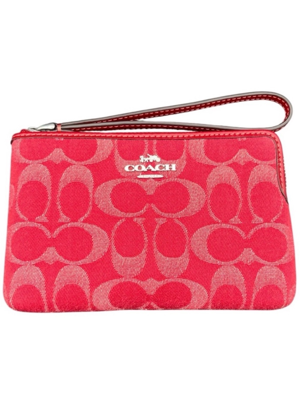Coach Signature Jacquard True Red Corner Zip Wristlet Wallet Clutch Purse - NWT